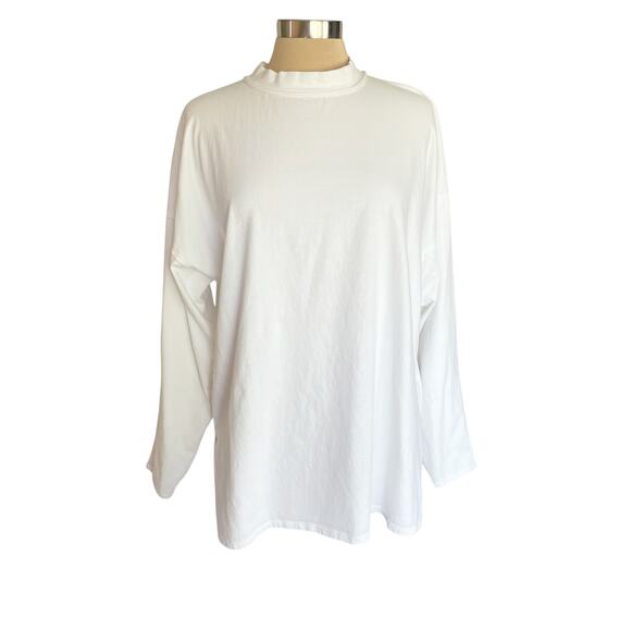 We The Free Heater Tee Optic White MEDIUM Mock Neck Oversized Cotton Casual Cozy - Picture 3 of 11